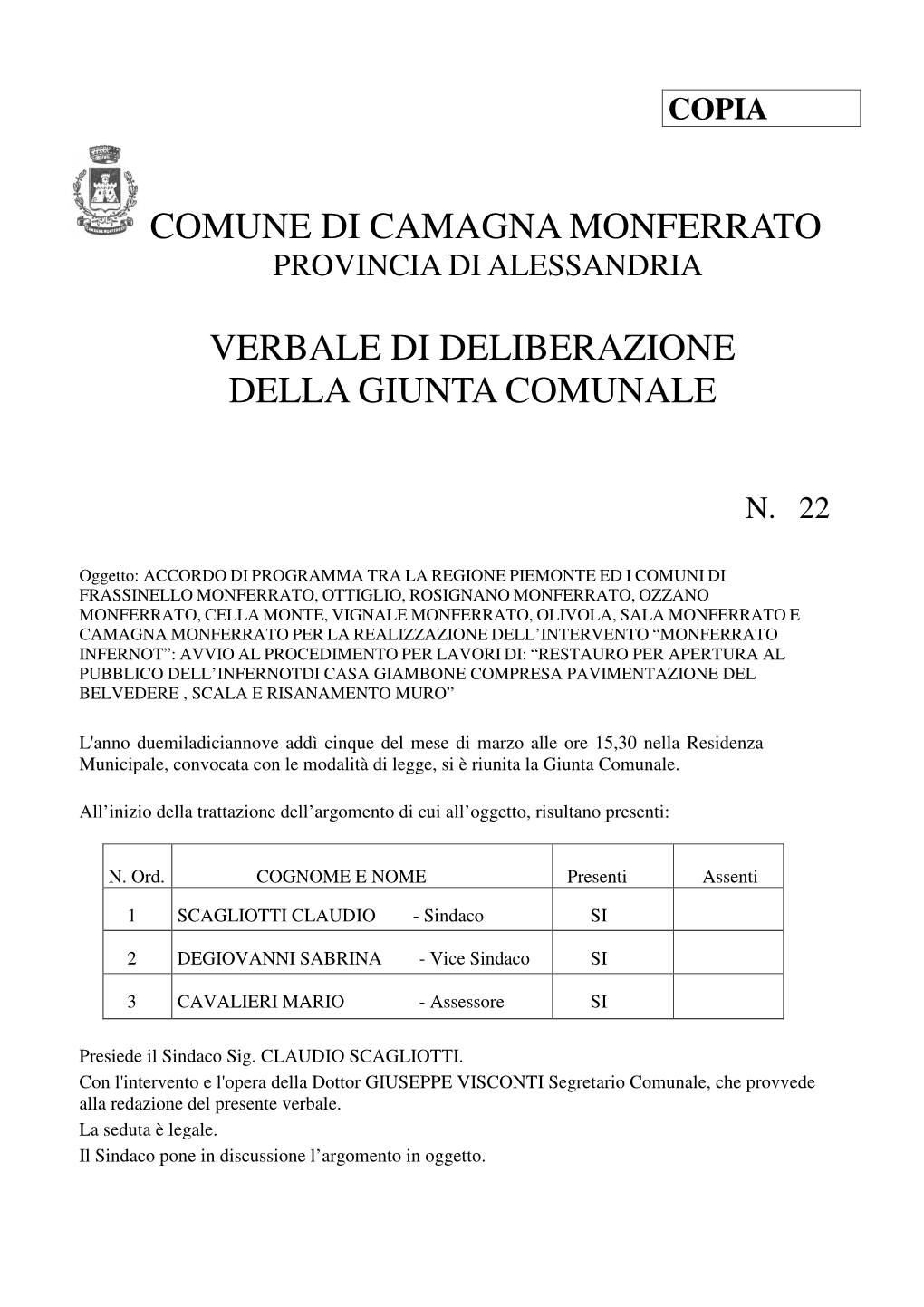 GC 22 Avvio Procedimento Infernot