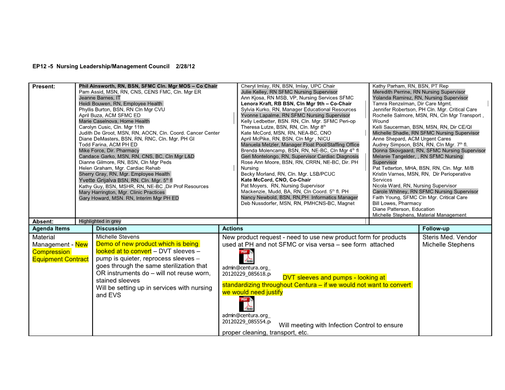EP12 -5 Nursing Leadership/Management Council 2/28/12