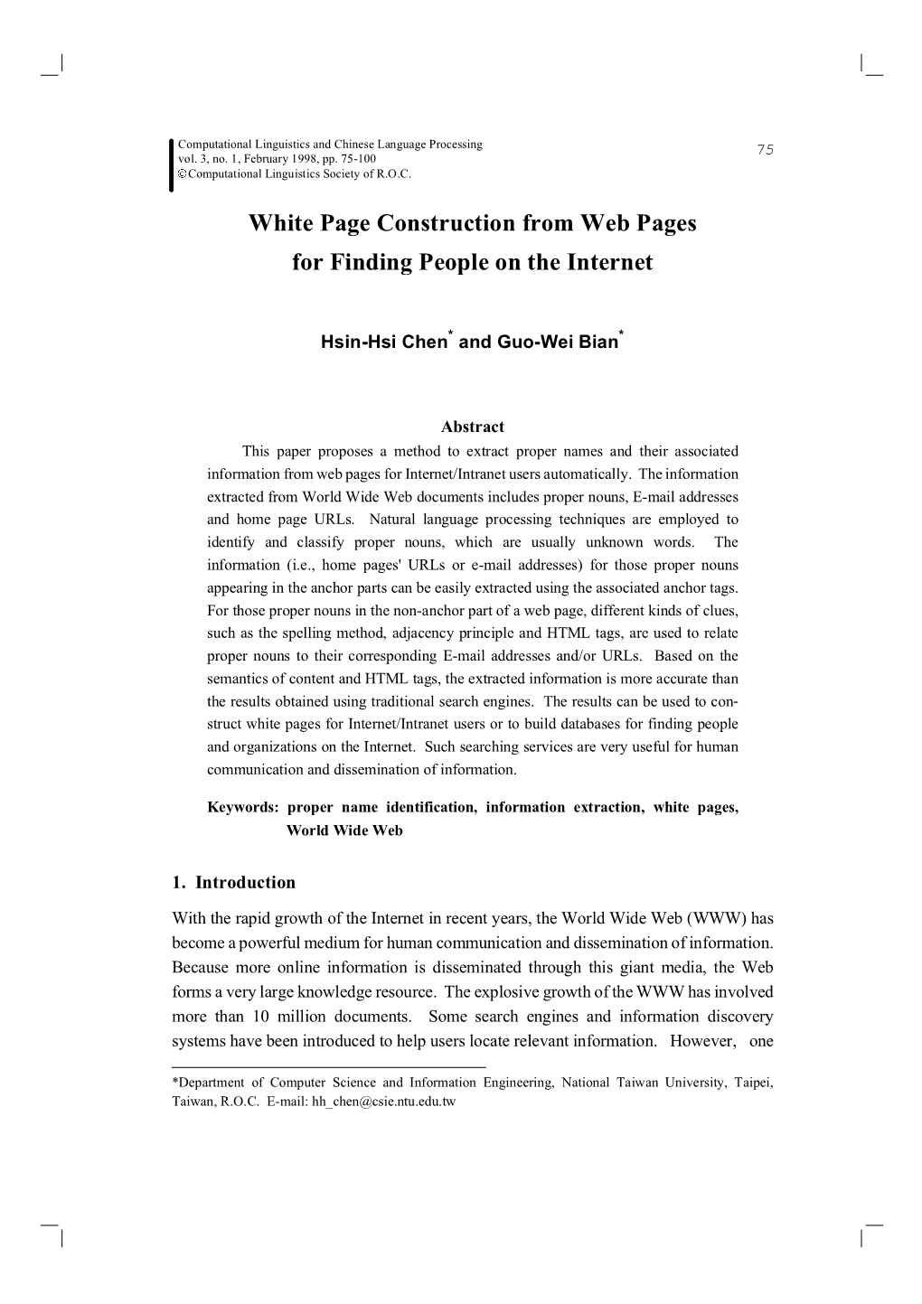 White Page Construction from Web Pages for Finding People on the Internet