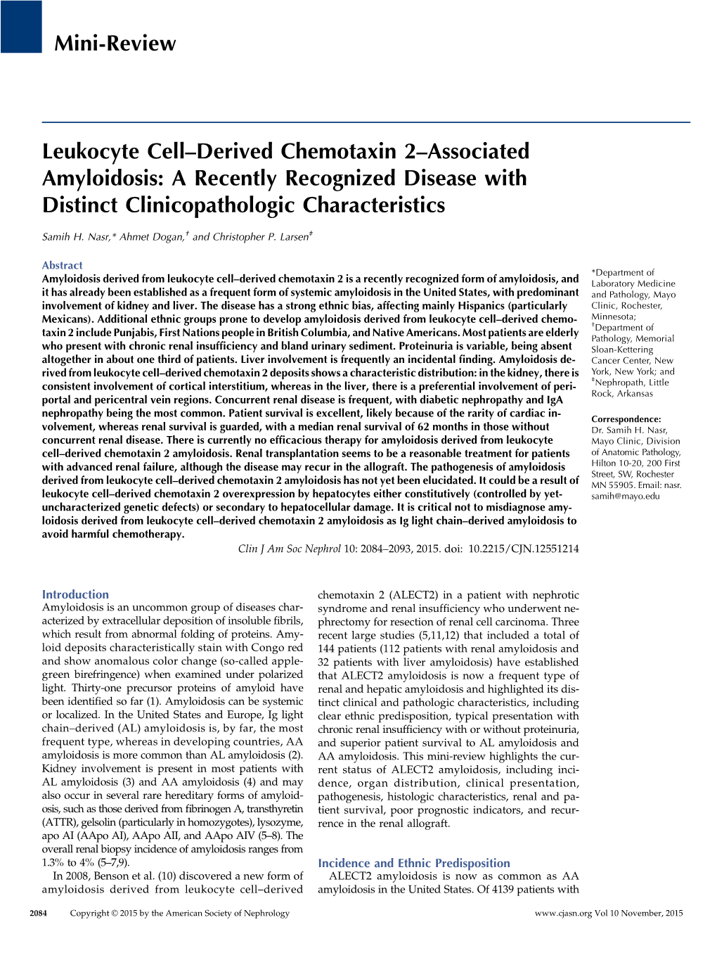 Mini-Review Leukocyte Cell–Derived Chemotaxin 2–Associated