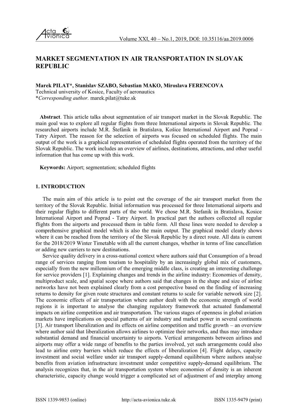 Market Segmentation in Air Transportation in Slovak Republic