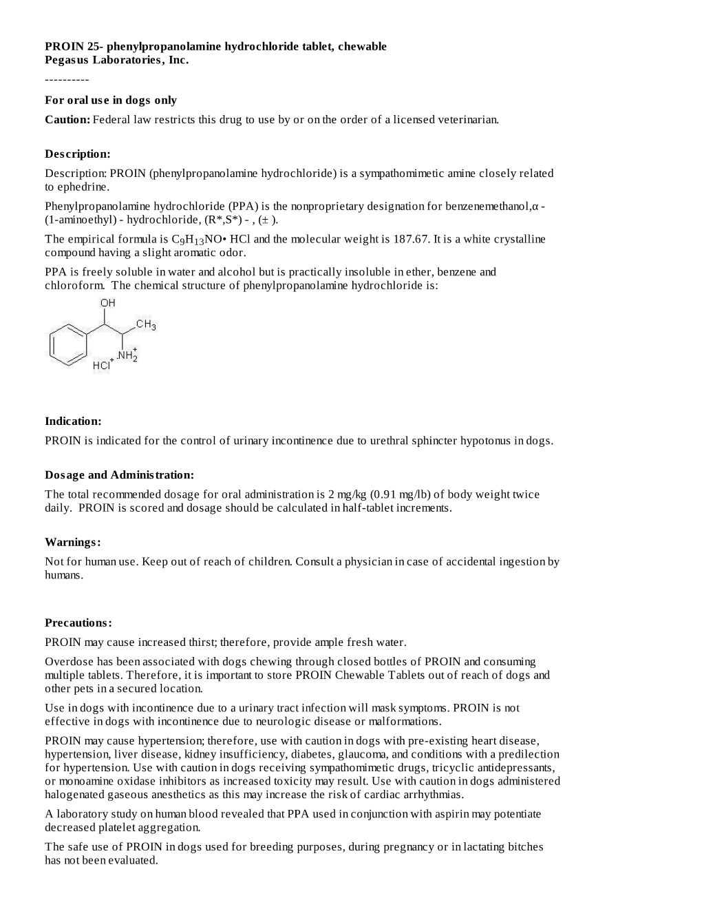 PROIN 25- Phenylpropanolamine Hydrochloride Tablet, Chewable Pegasus Laboratories, Inc