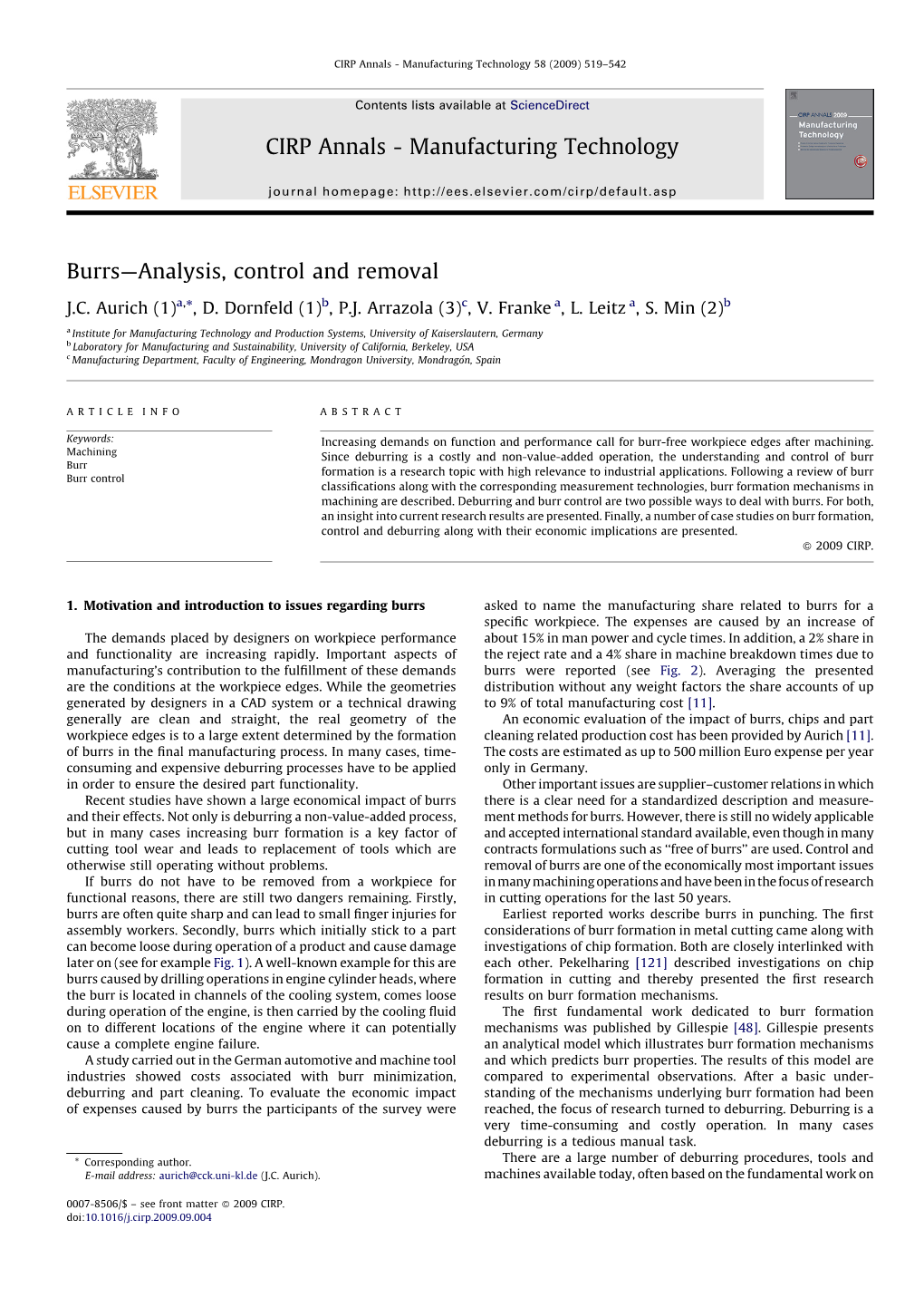 Burrs—Analysis, Control and Removal CIRP Annals