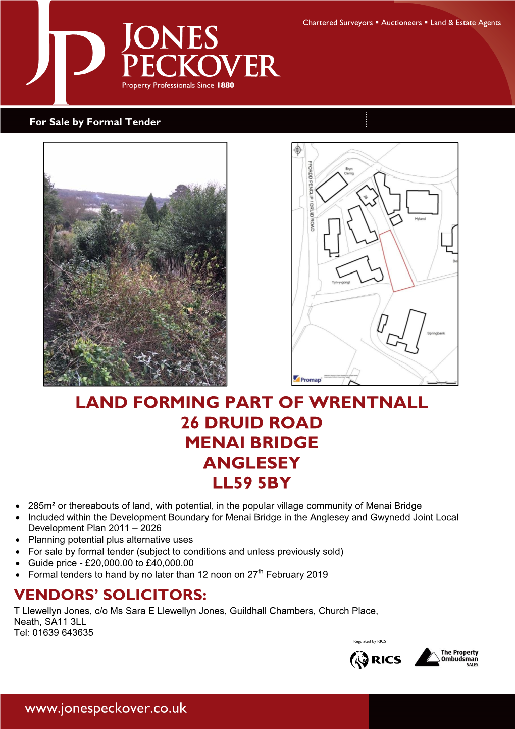 Land Forming Part of Wrentnall 26 Druid Road Menai Bridge Anglesey Ll59 5By