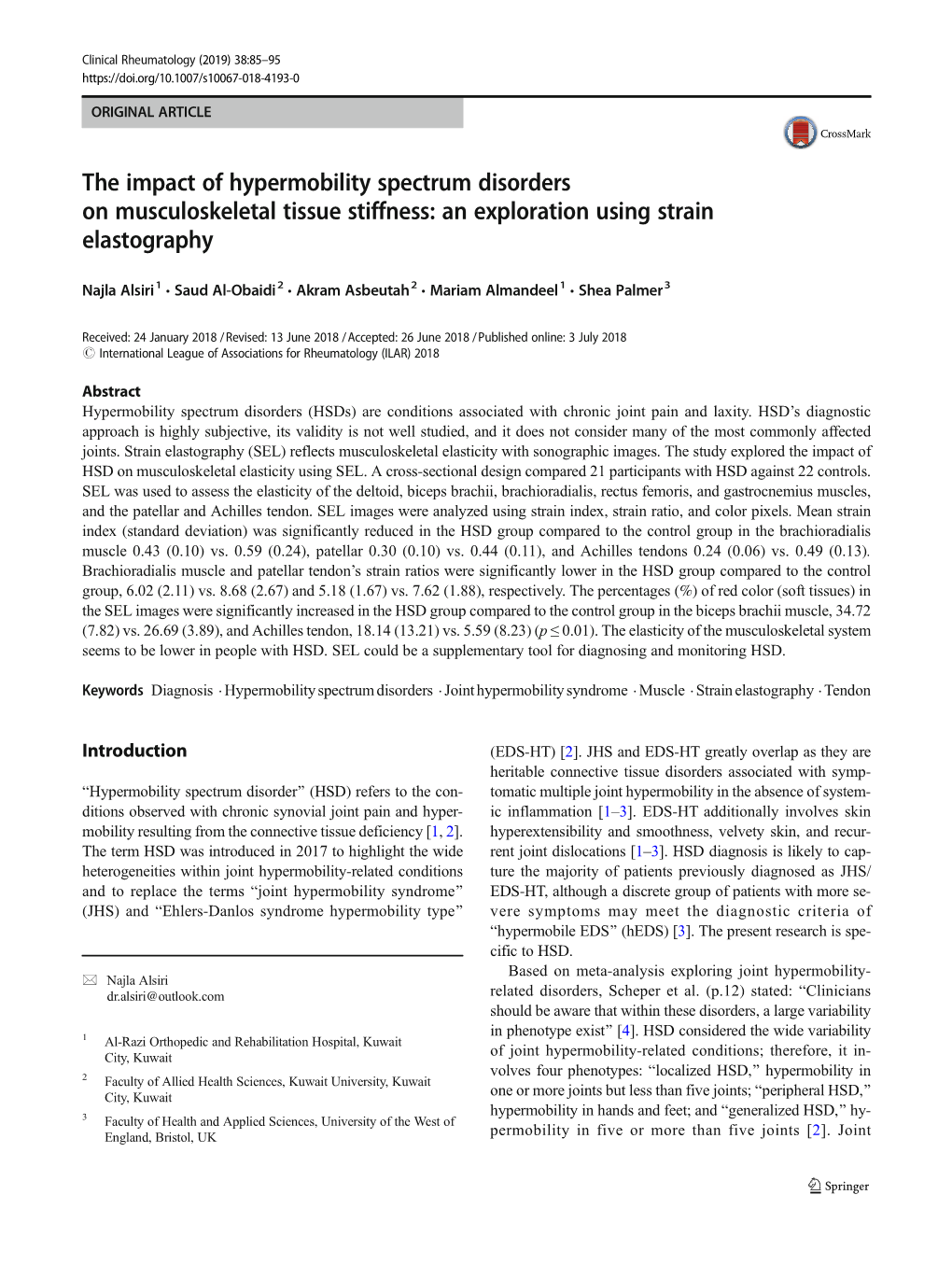 The Impact of Hypermobility Spectrum Disorders on Musculoskeletal Tissue Stiffness: an Exploration Using Strain Elastography