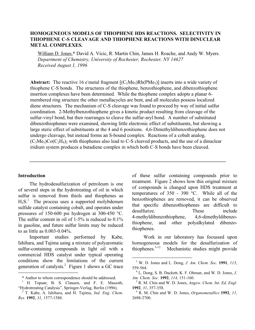 Homogeneous Models of Thiophene Hds Reactions