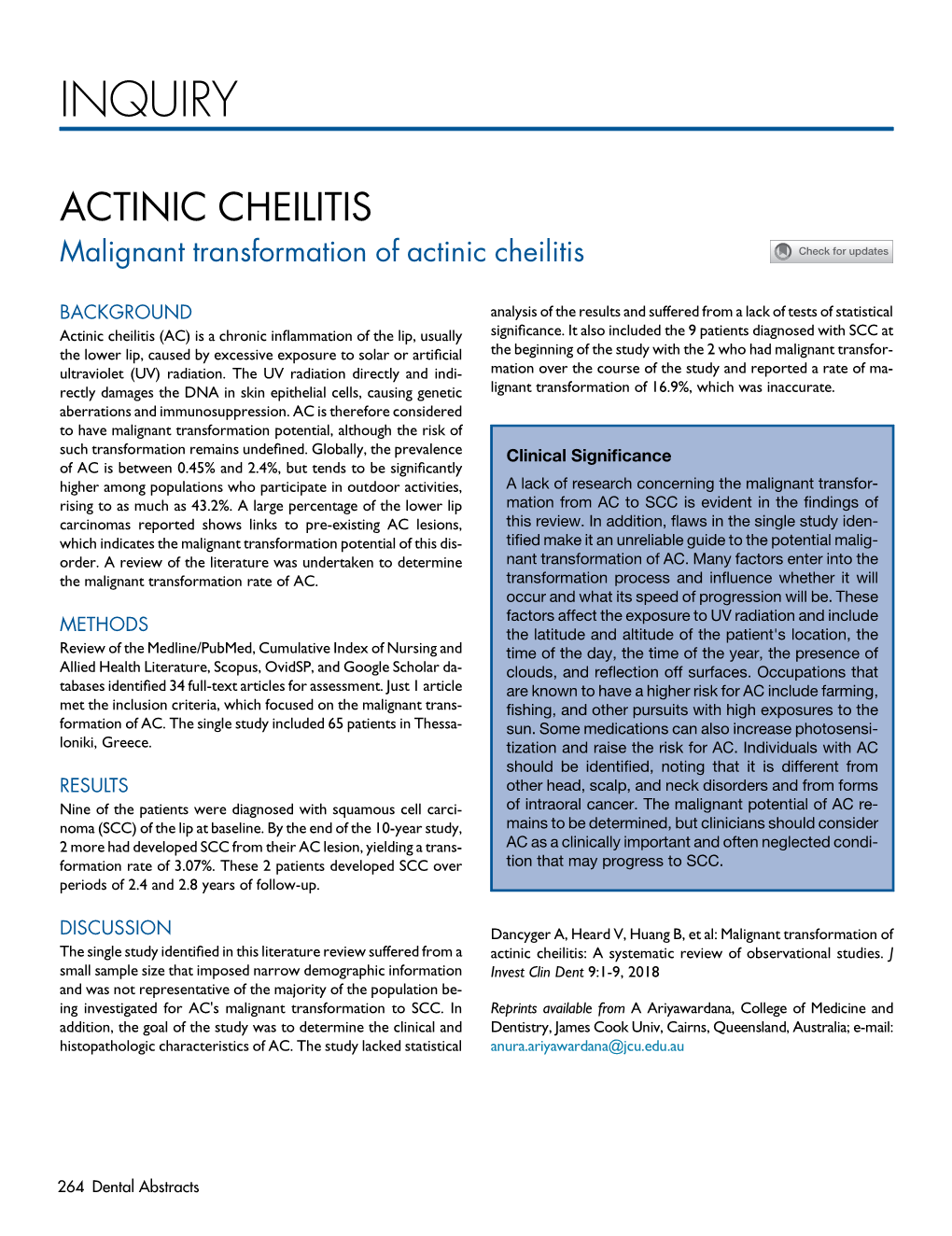 Malignant Transformation of Actinic Cheilitis