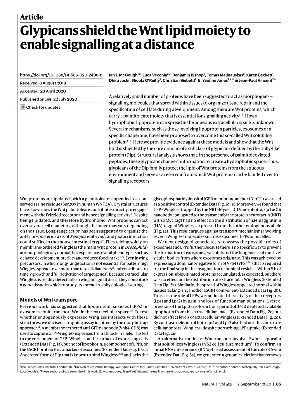 Glypicans Shield the Wnt Lipid Moiety to Enable Signalling at a Distance