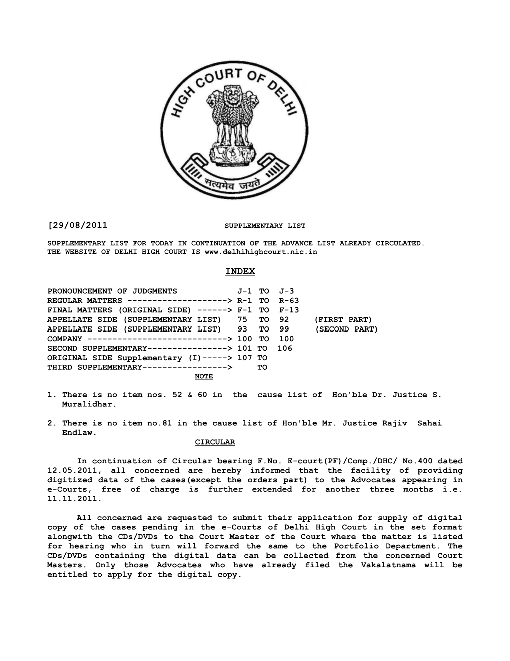 Pronouncement of Judgments J