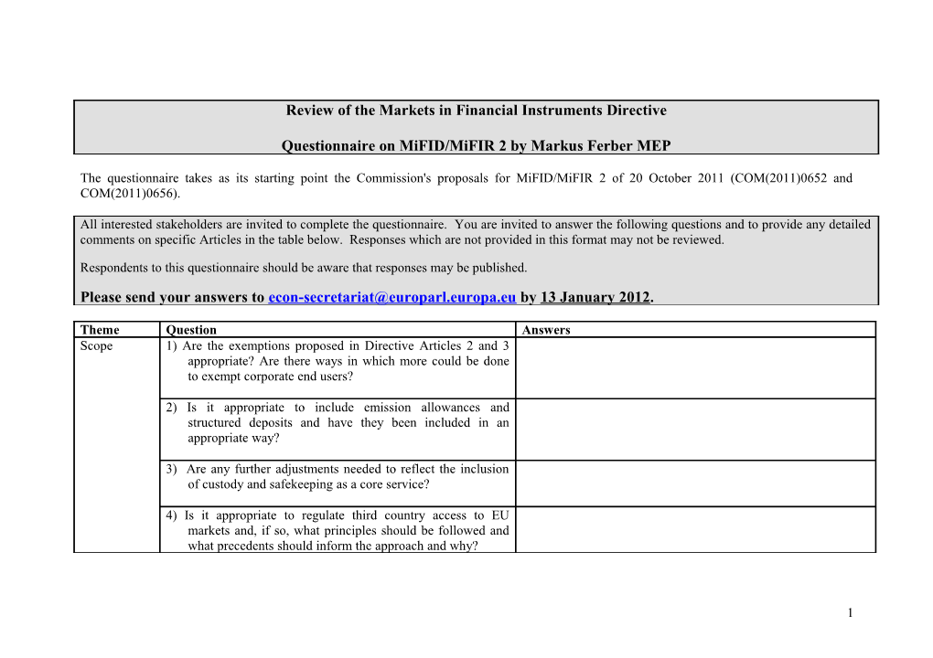 Review of the Markets in Financial Instruments Directive