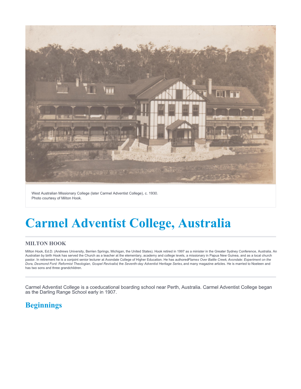 Carmel Adventist College, Australia