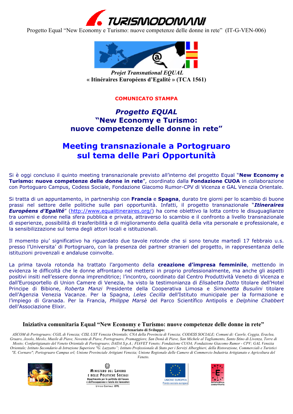 Meeting Transnazionale a Portogruaro Sul Tema Delle Pari Opportunità