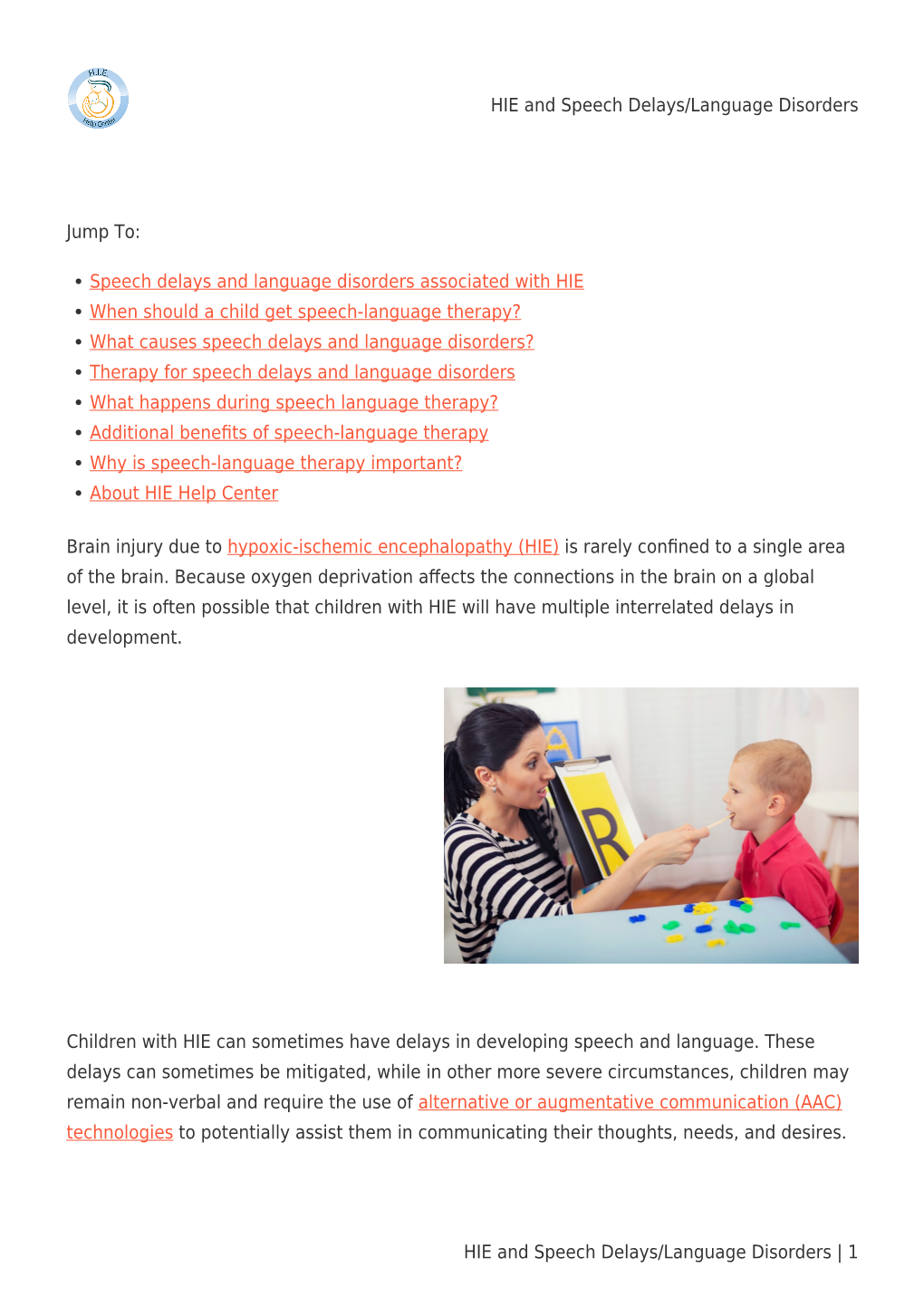 HIE and Speech Delays/Language Disorders
