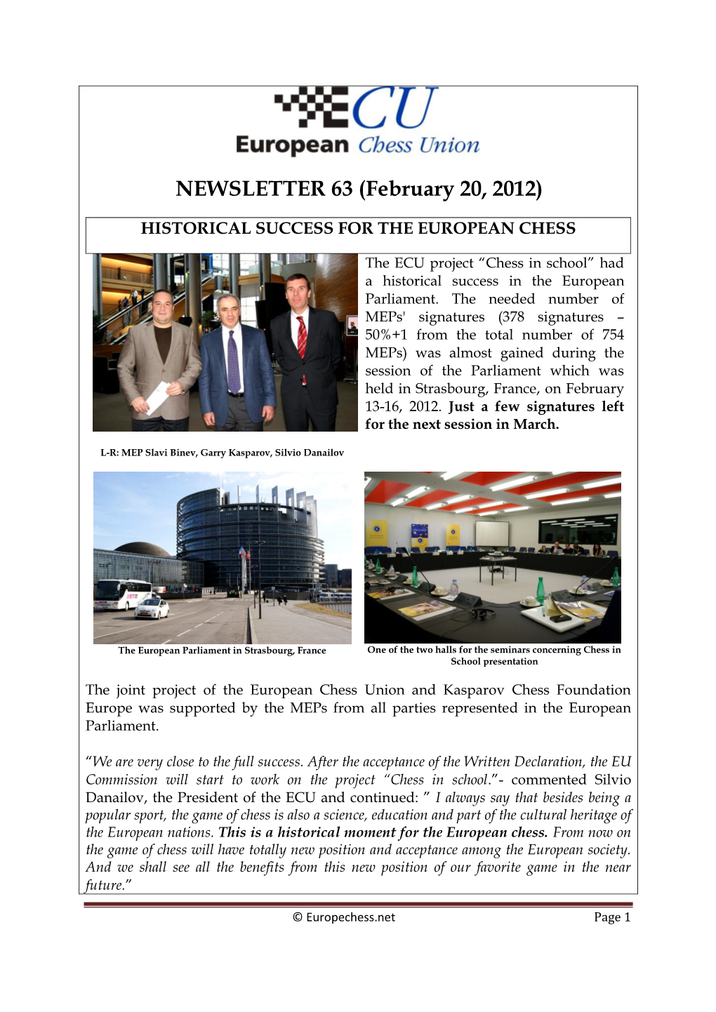 NEWSLETTER 63 (February 20, 2012)