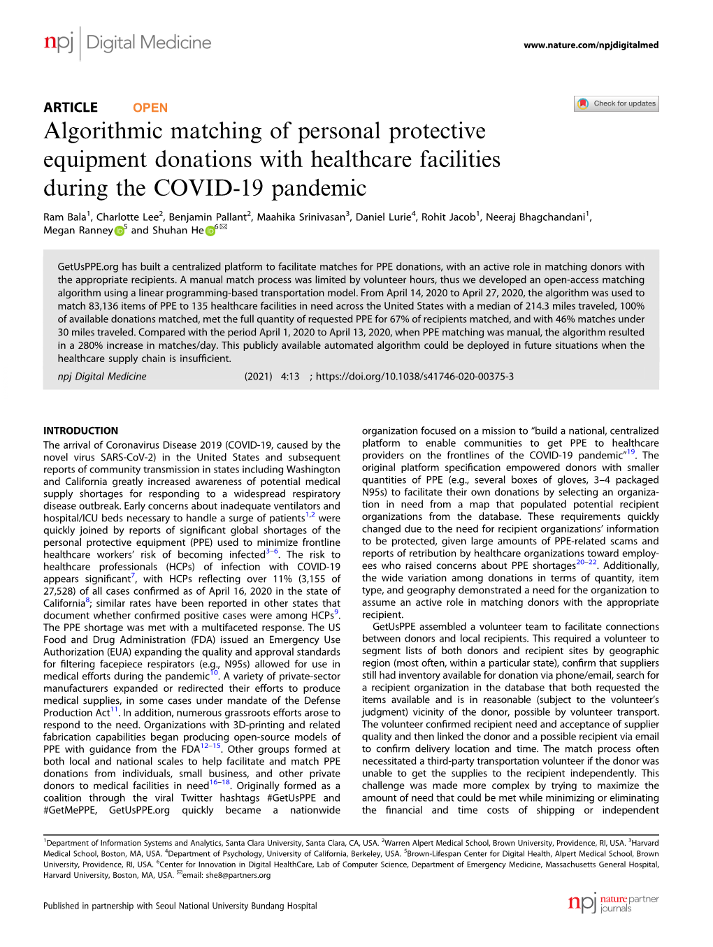 Algorithmic Matching of Personal Protective Equipment Donations with Healthcare Facilities During the COVID-19 Pandemic