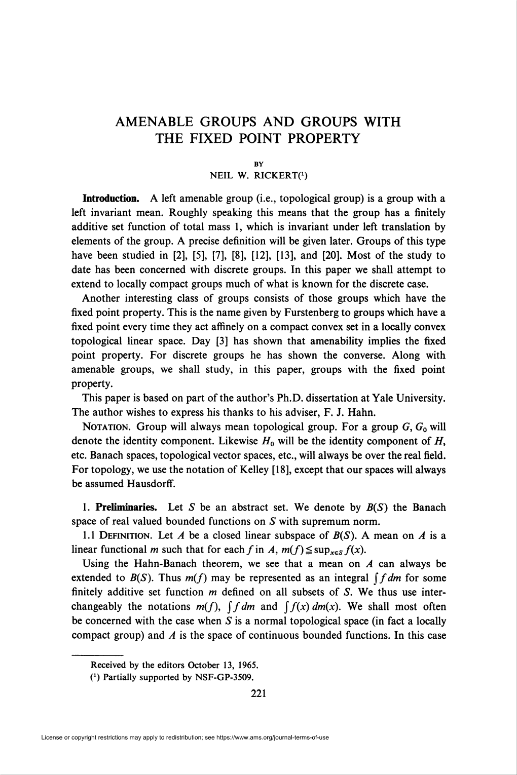 Amenable Groups and Groups with the Fixed Point Property