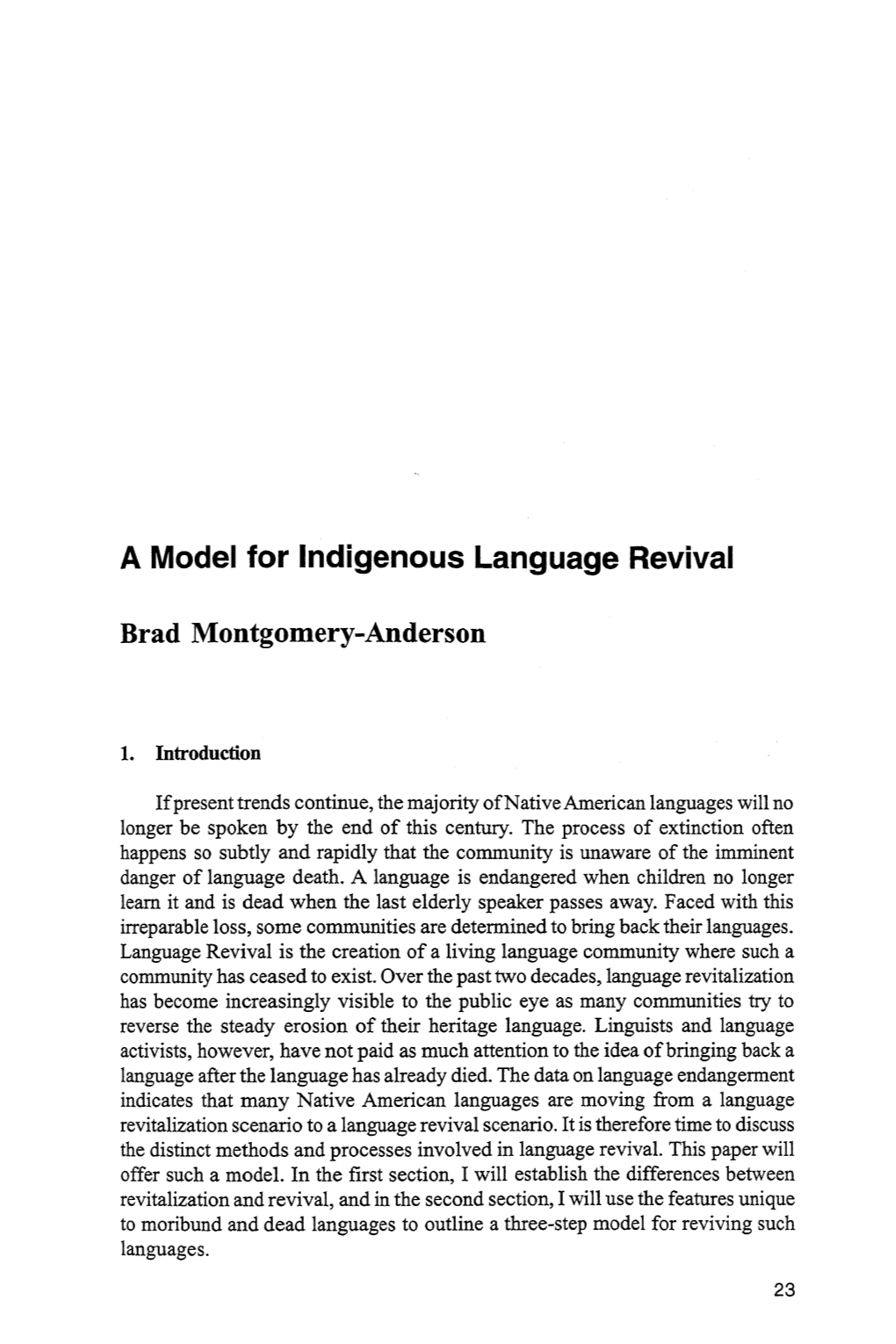 A Model for Indigenous Language Revival