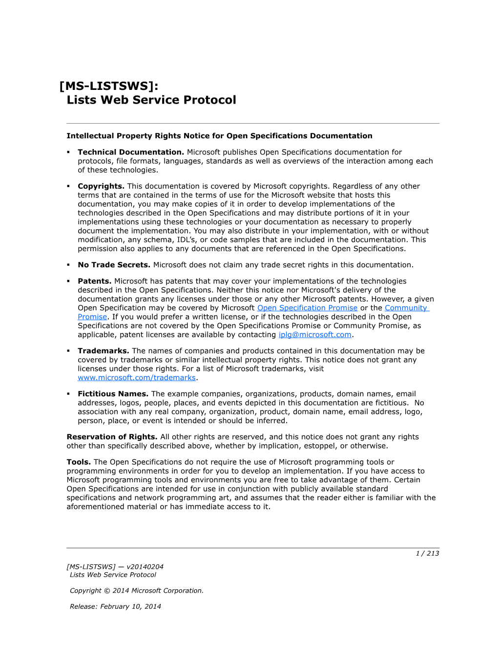 Intellectual Property Rights Notice for Open Specifications Documentation s81