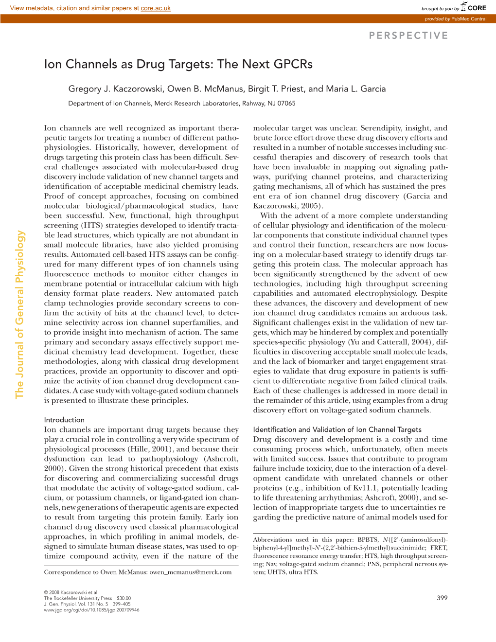 Ion Channels As Drug Targets