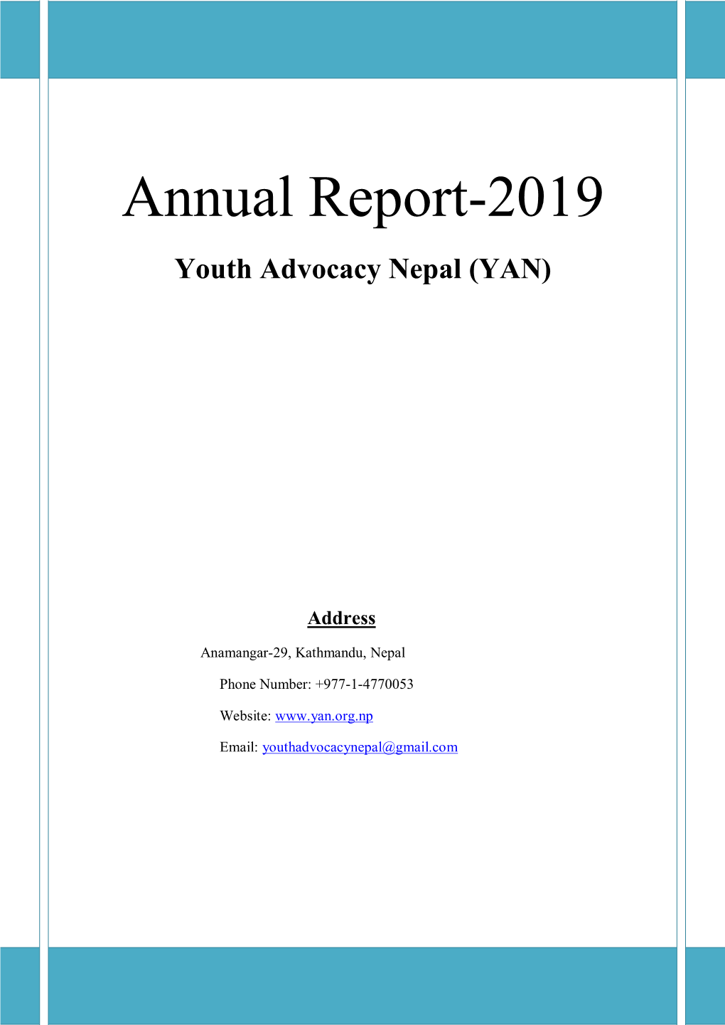 Annual Report-2019 Youth Advocacy Nepal (YAN)
