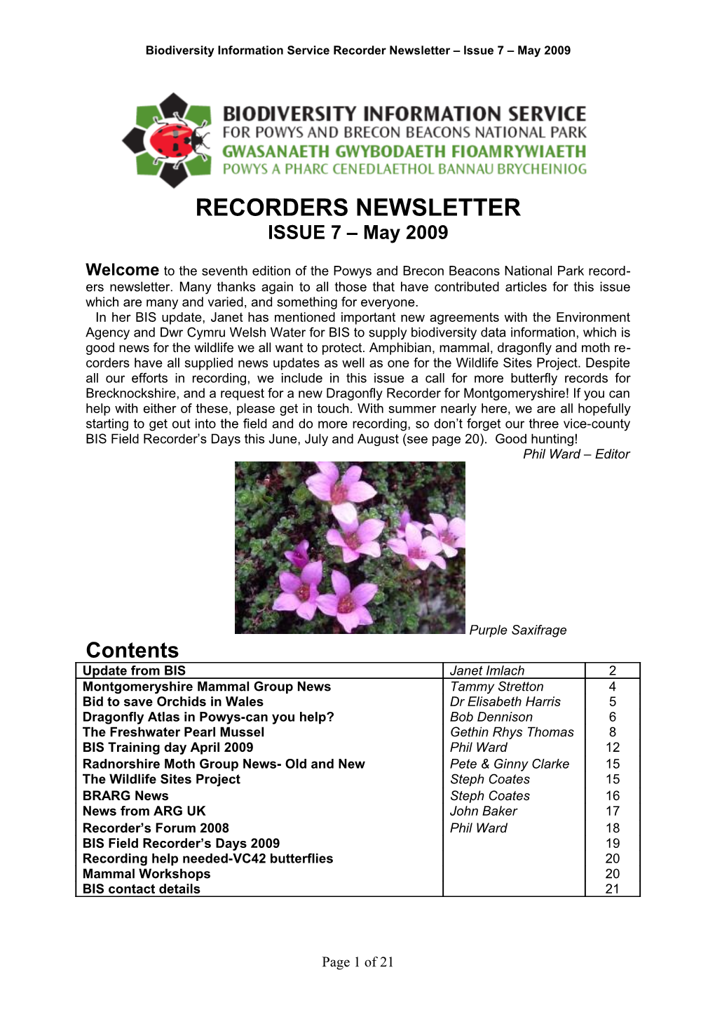 RECORDERS NEWSLETTER ISSUE 7 – May 2009