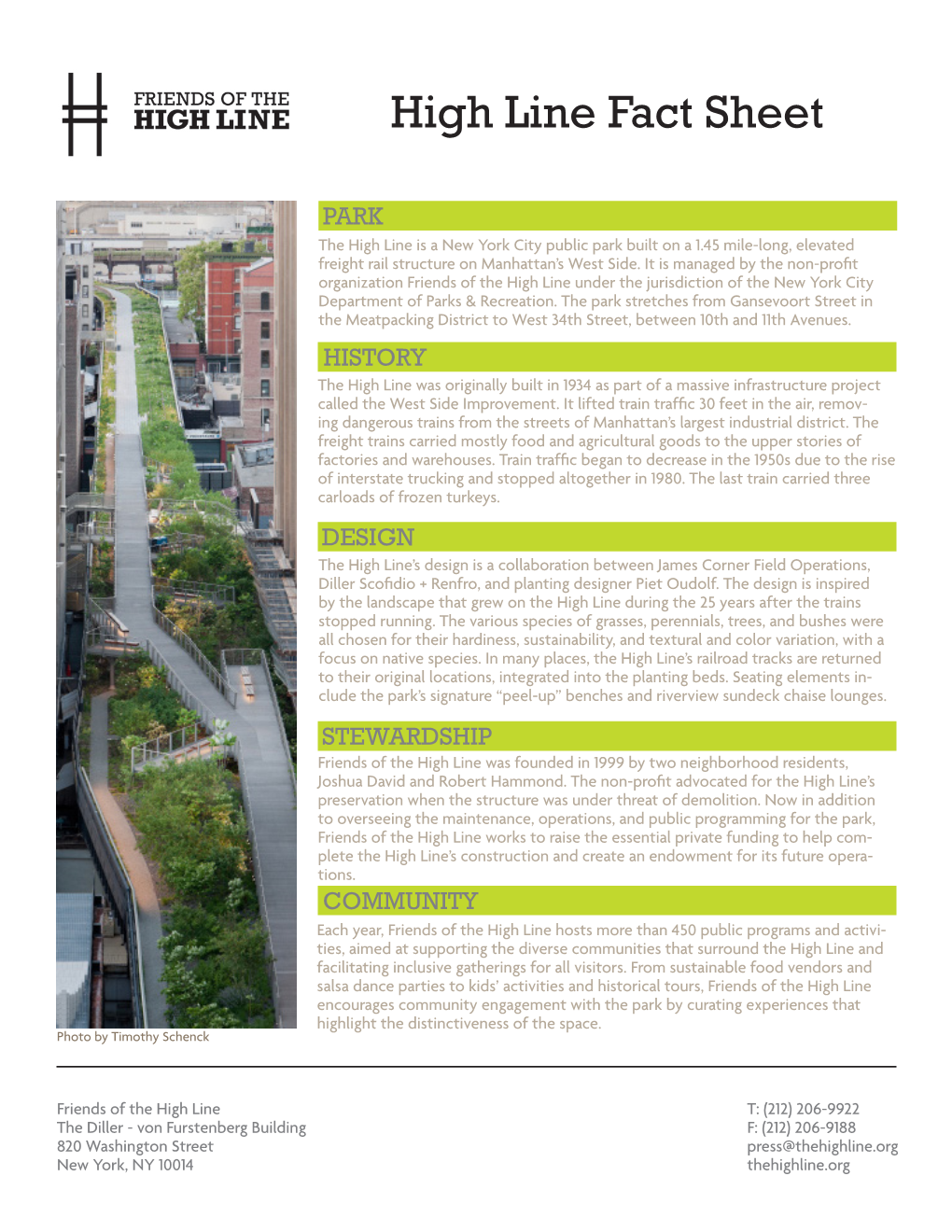 High Line Fact Sheet