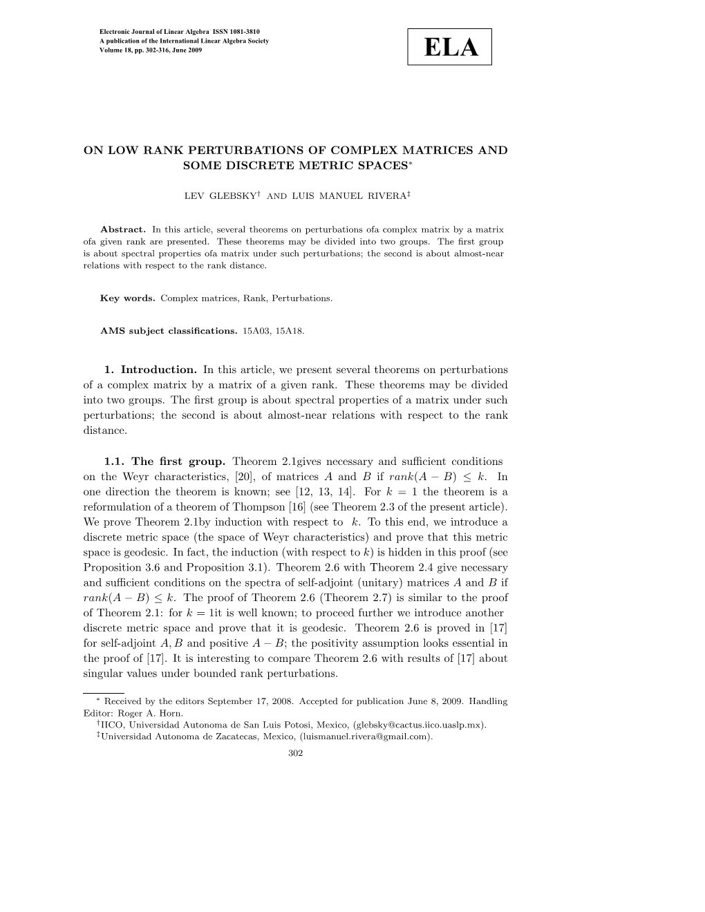 On Low Rank Perturbations of Complex Matrices and Some Discrete Metric Spaces∗