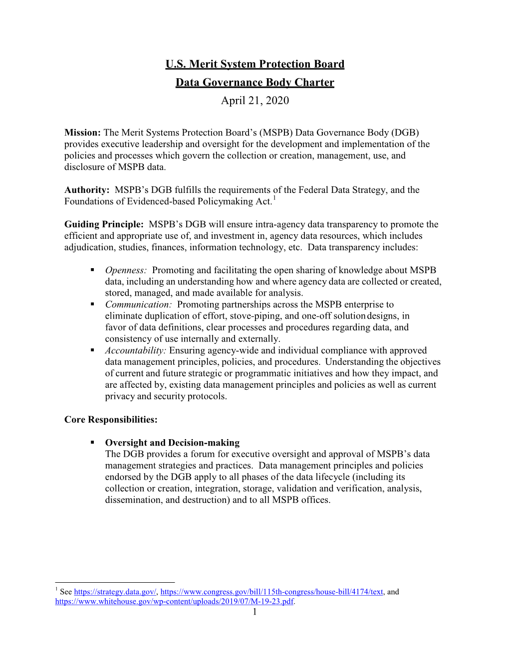 MSPB Data Governance Body Charter