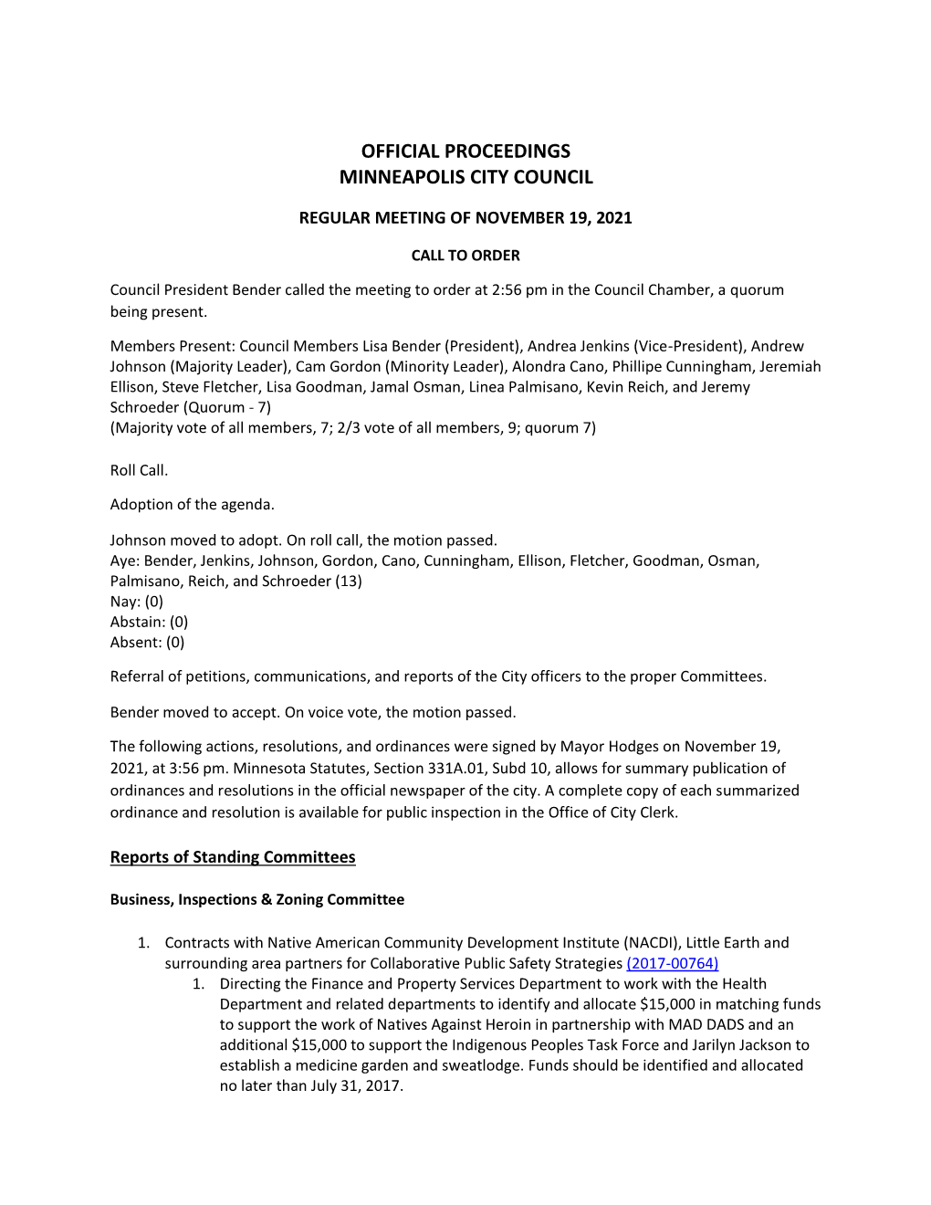 Official Proceedings Minneapolis City Council