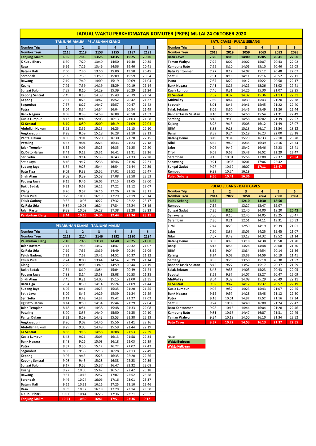 Jadual Waktu Perkhidmatan Komuter (Pkpb)