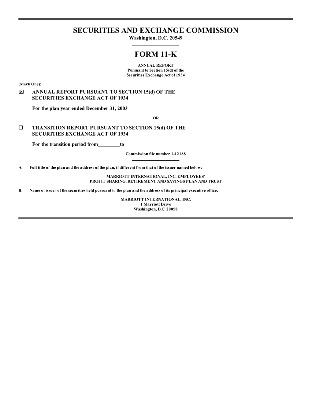 Securities and Exchange Commission Form 11-K