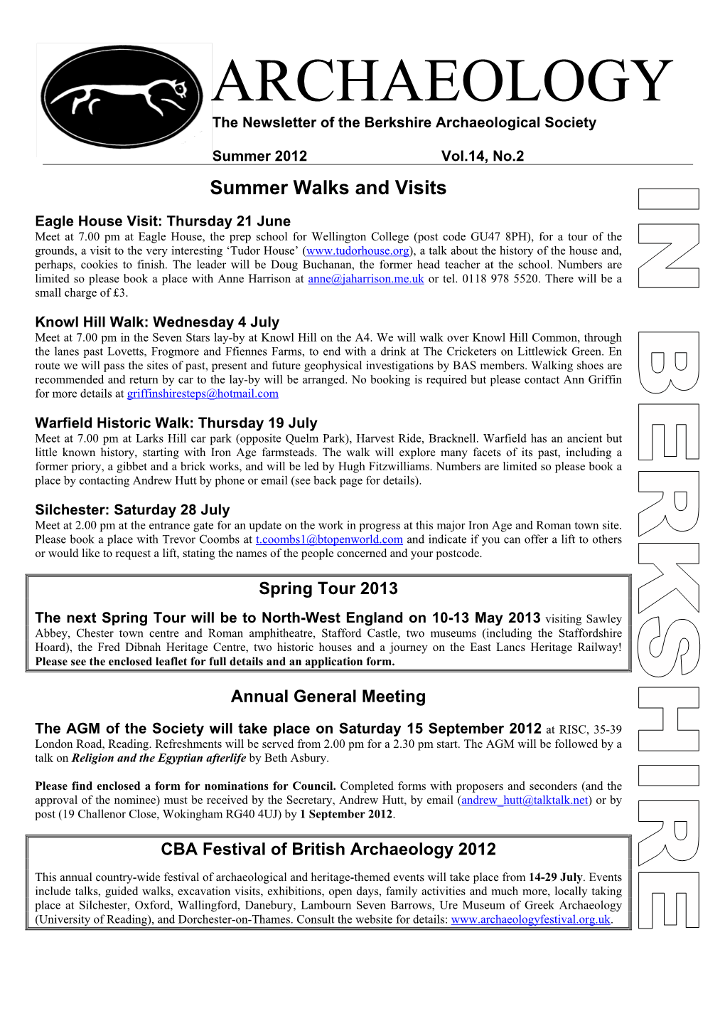 ARCHAEOLOGY the Newsletter of the Berkshire Archaeological Society