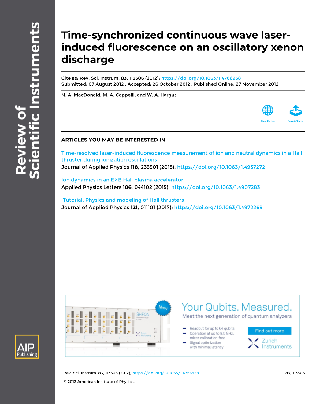 Time-Synchronized Continuous Wave Laser-Induced Fluorescence on An