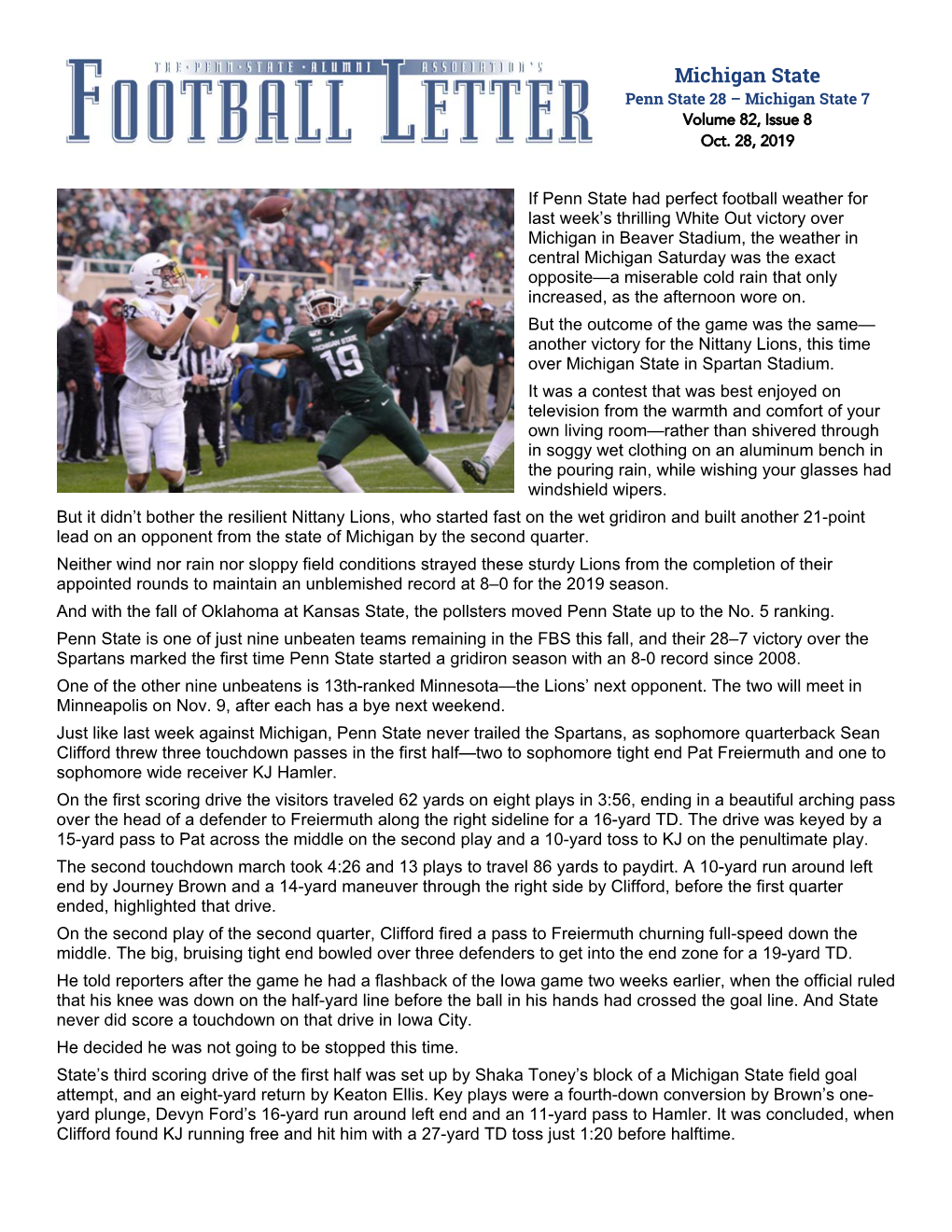 Michigan State Penn State 28 – Michigan State 7 Volume 82, Issue 8 Oct