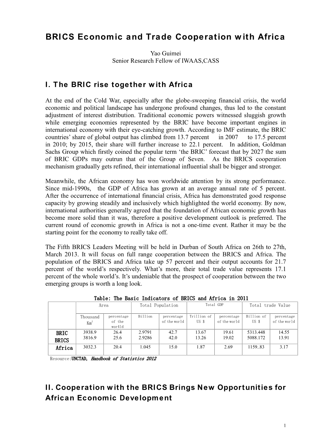 BRICS Economic and Trade Cooperation with Africa