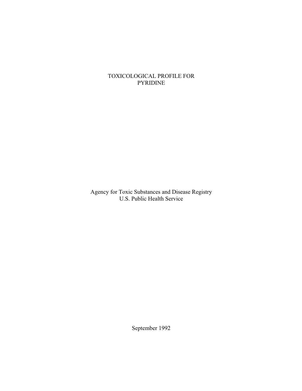 Toxicological Profile for Pyridine