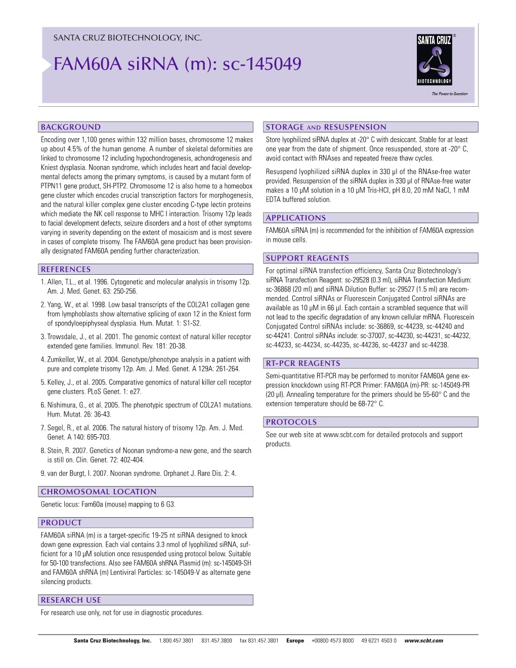 SANTA CRUZ BIOTECHNOLOGY, INC. FAM60A Sirna (M): Sc-145049