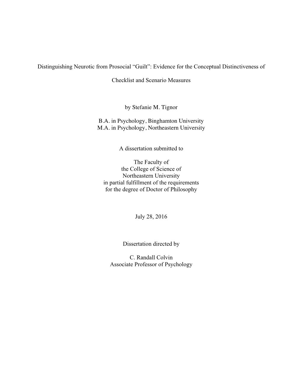 Distinguishing Neurotic from Prosocial "Guilt": Evidence for the Conceptual