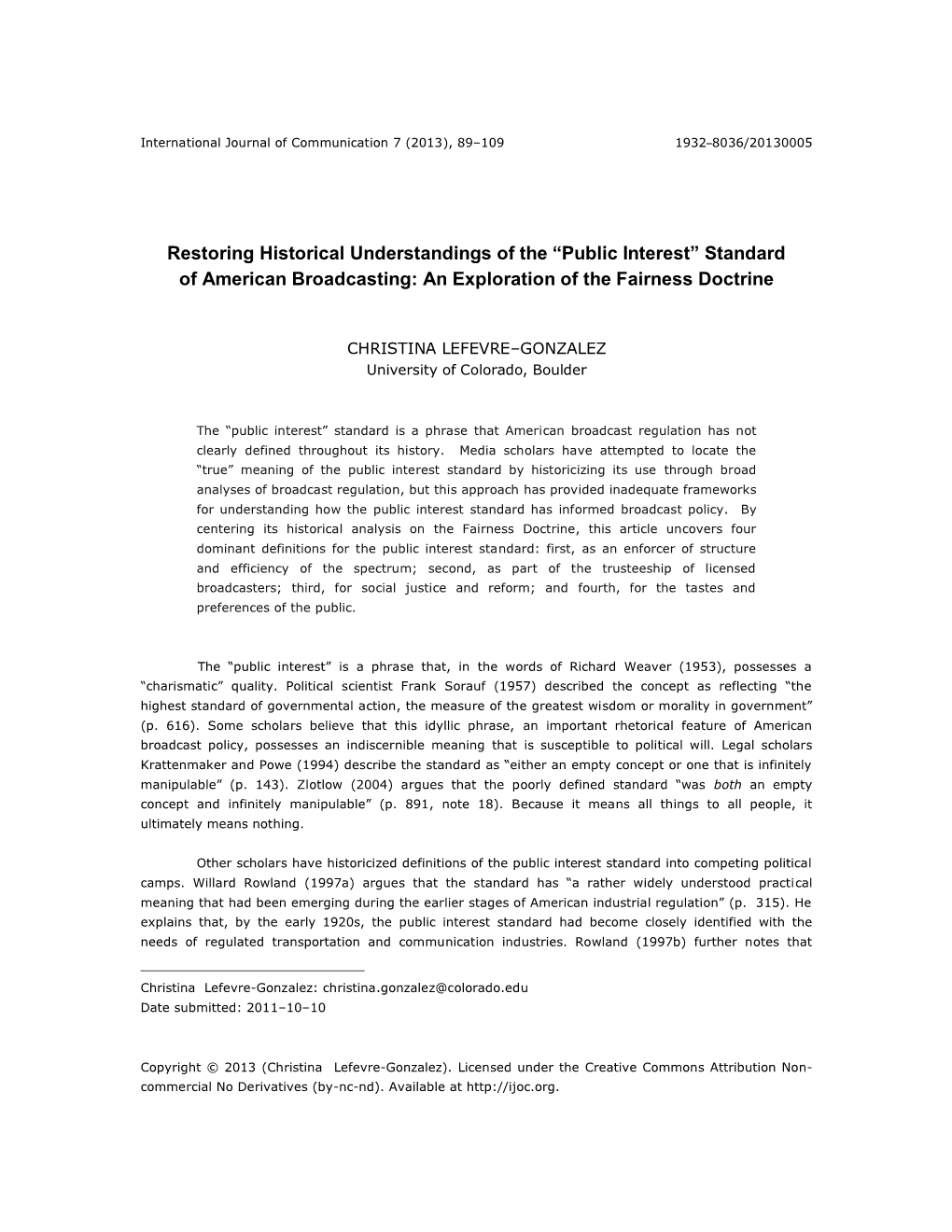 Restoring Historical Understandings of the “Public Interest” Standard of American Broadcasting: an Exploration of the Fairness Doctrine