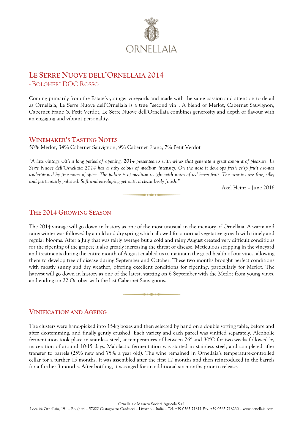 Le Serre Nuove Dell'ornellaia 2014