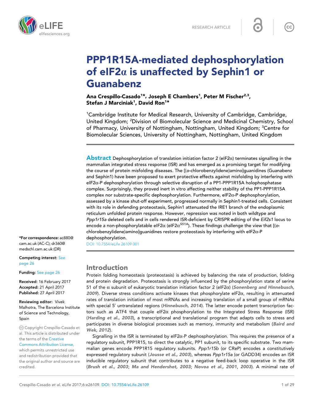 PPP1R15A-Mediated Dephosphorylation of Eif2a