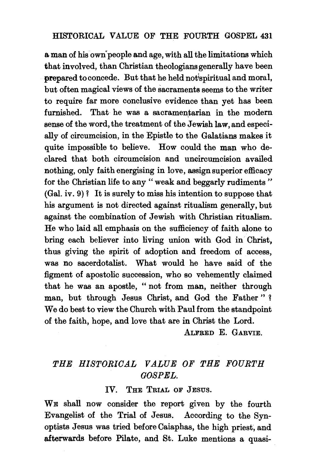 The Historical Value of the Fourth Gospel. Iv