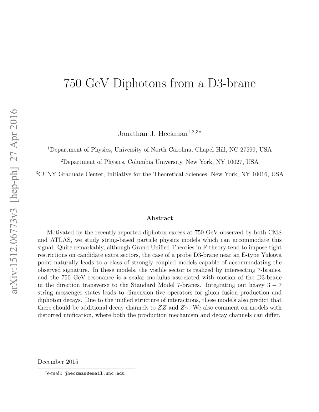 750 Gev Diphotons from a D3-Brane