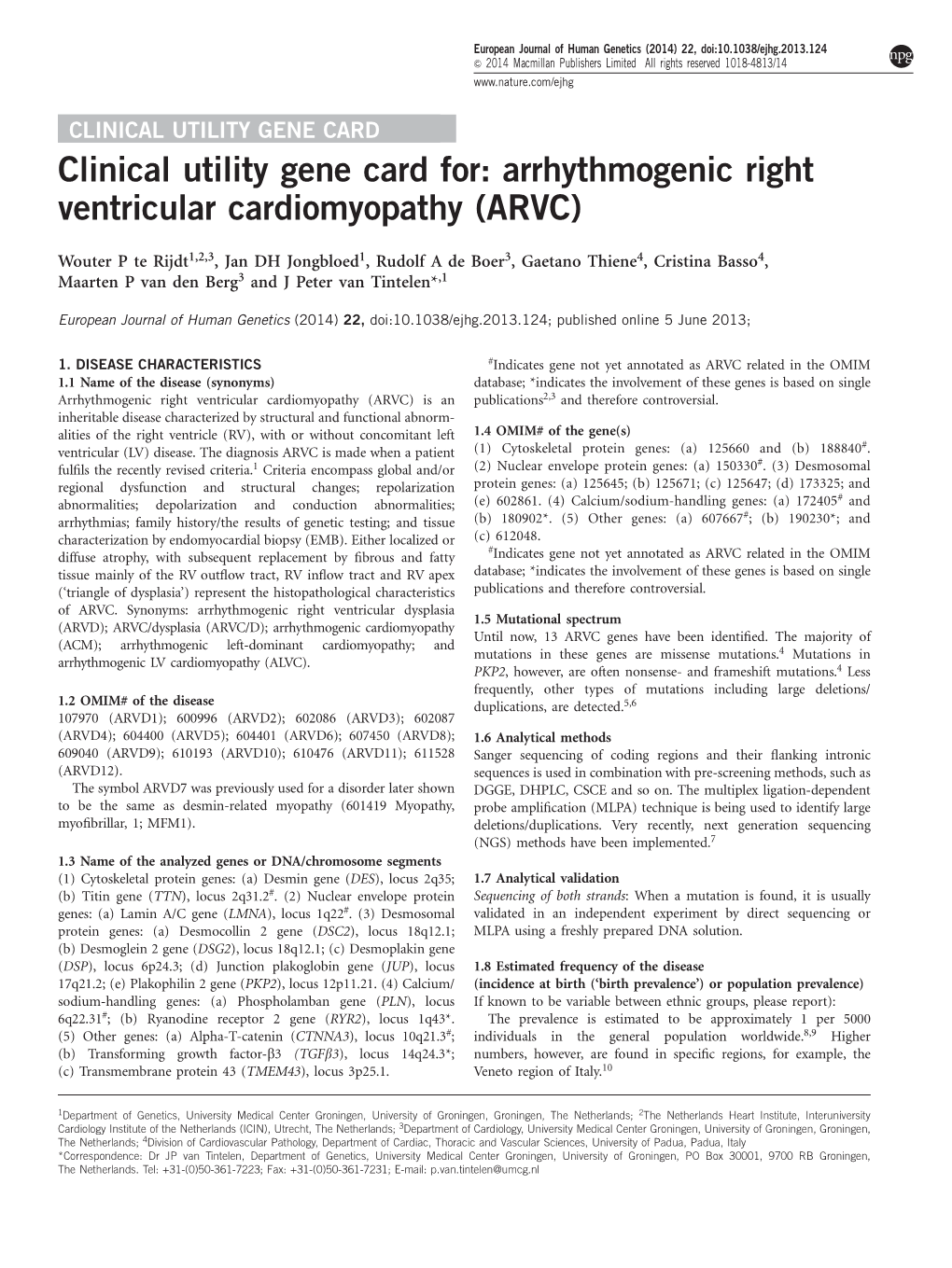 Arrhythmogenic Right Ventricular Cardiomyopathy (ARVC)