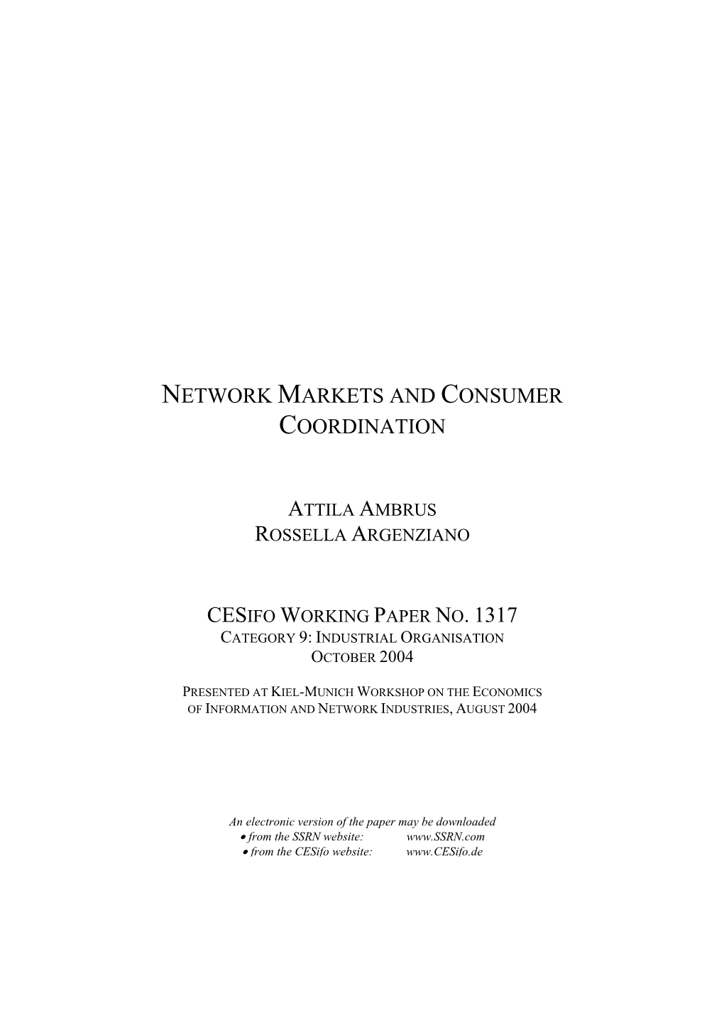 Network Markets and Consumer Coordination