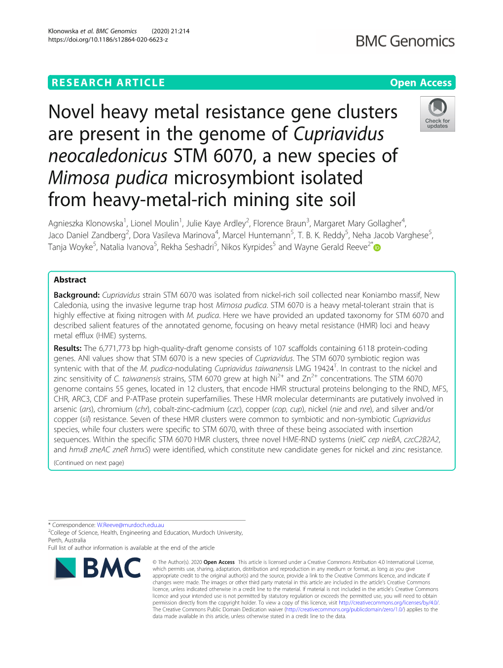 Novel Heavy Metal Resistance Gene Clusters Are Present in the Genome