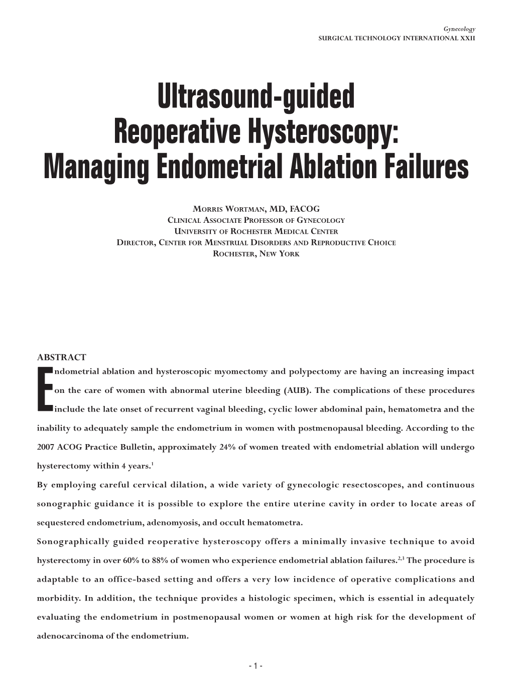 Ultrasound-Guided Reoperative Hysteroscopy: Managing Endometrial Ablation Failures