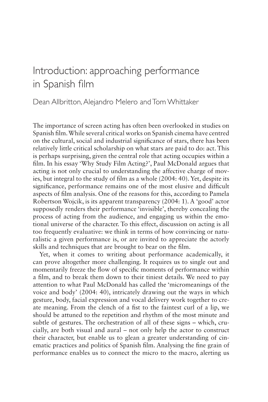 Introduction: Approaching Performance in Spanish Film
