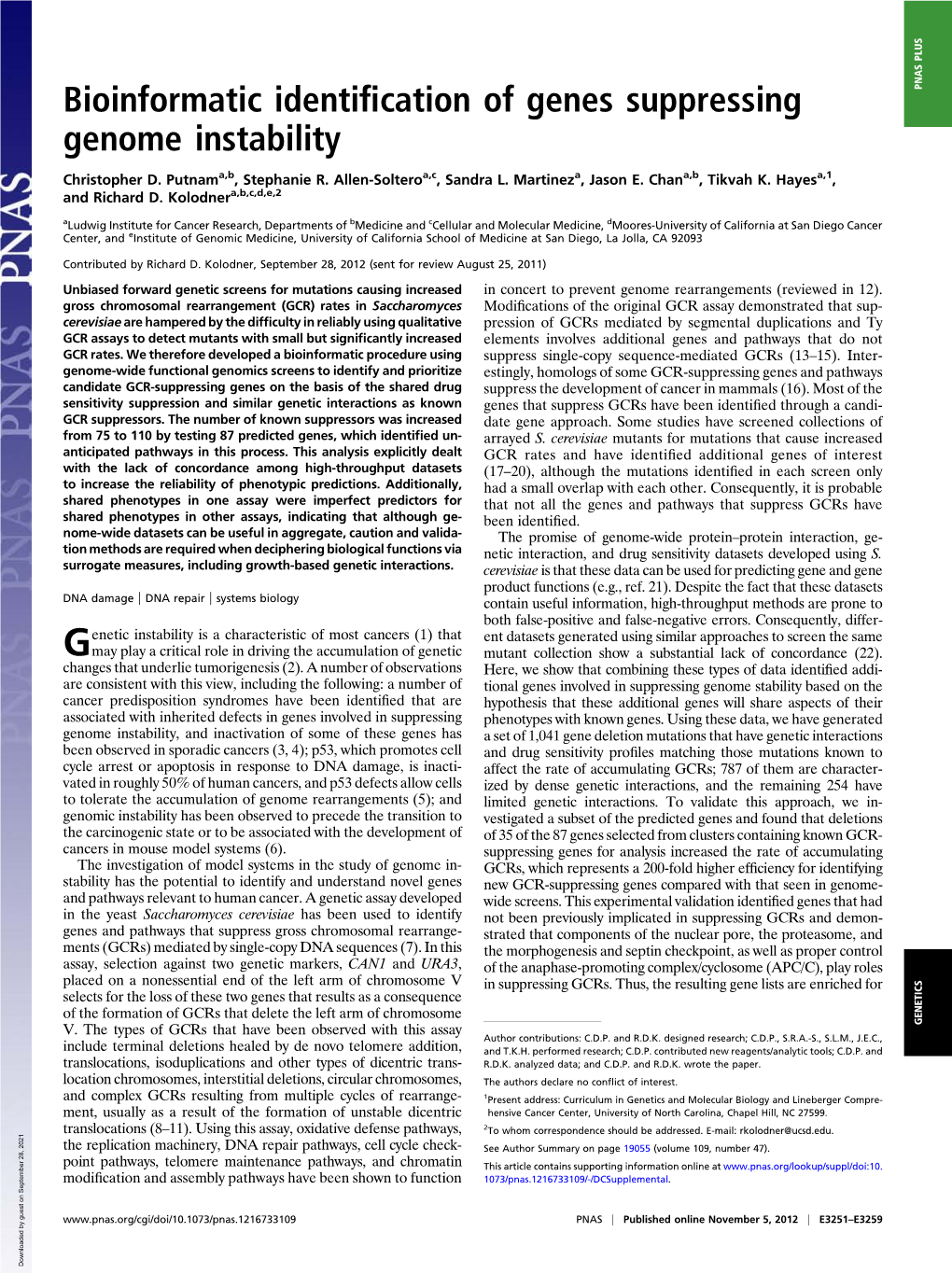 Bioinformatic Identification of Genes Suppressing Genome Instability