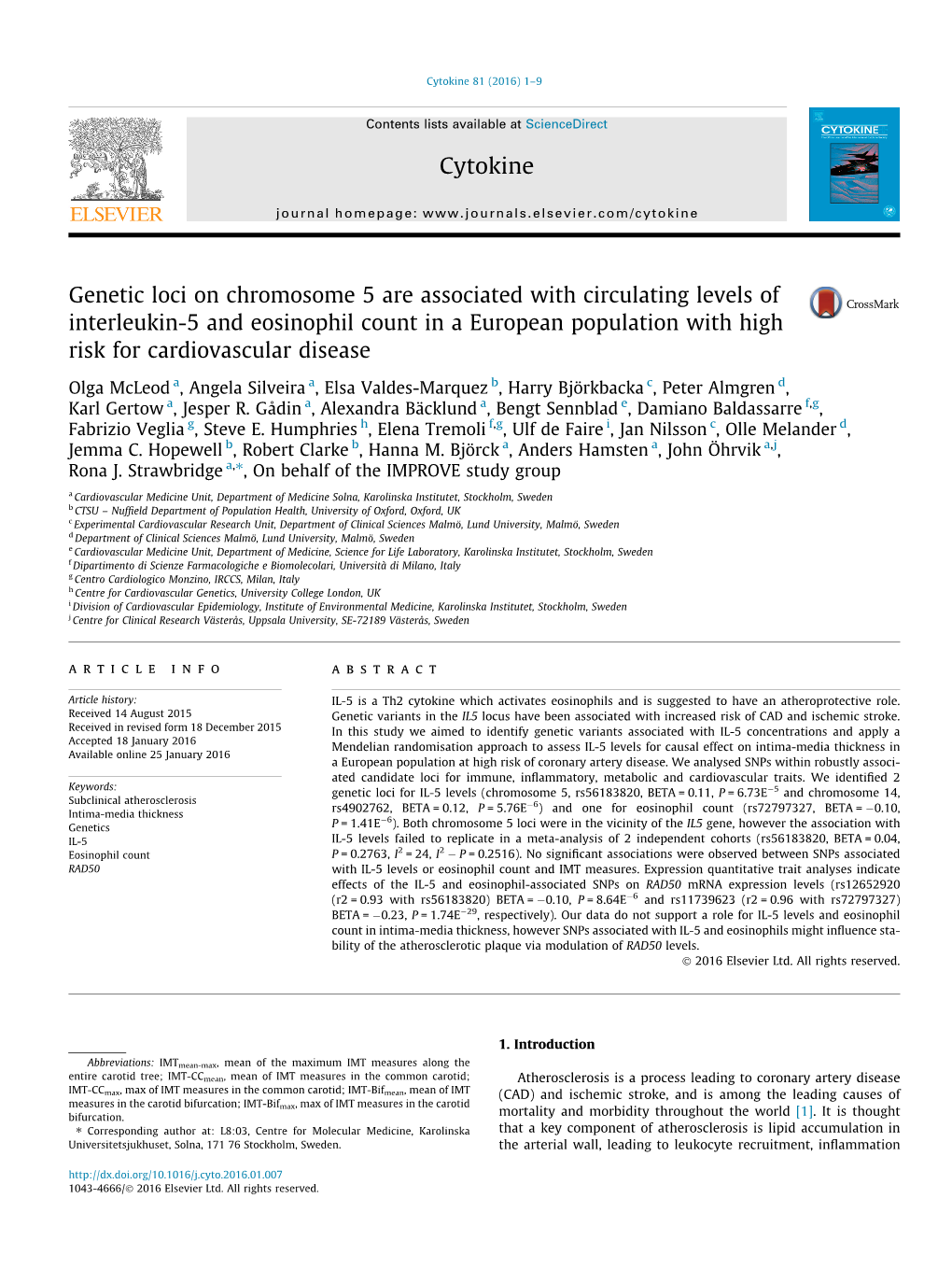 Genetic Loci on Chromosome 5 Are Associated with Circulating Levels Of